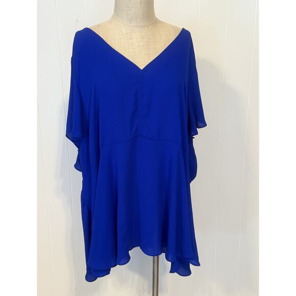 torrid Tops - Torrid Tunic Top Womens 5 Royal Blue Flowy V Neck Flutter Sleeve Boho Blouse
